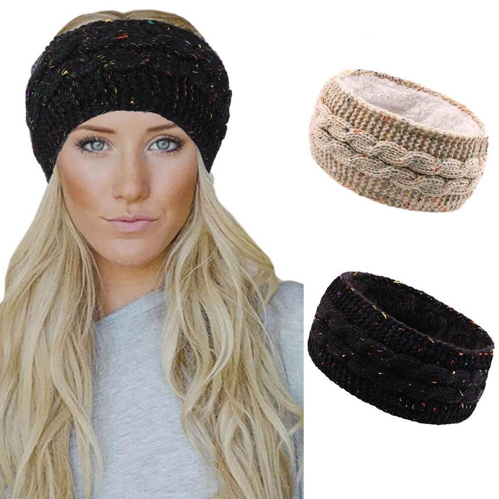 9798 Winter Knitted Headbands Ear Warmer Head Bands Fuzzy Fleece Thick